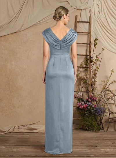 V-Neck Pleated Crepe Satin Sheath/Column Mother Of The Bride Dresses