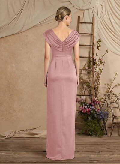 V-Neck Pleated Crepe Satin Sheath/Column Mother Of The Bride Dresses