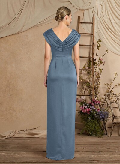 V-Neck Pleated Crepe Satin Sheath/Column Mother Of The Bride Dresses