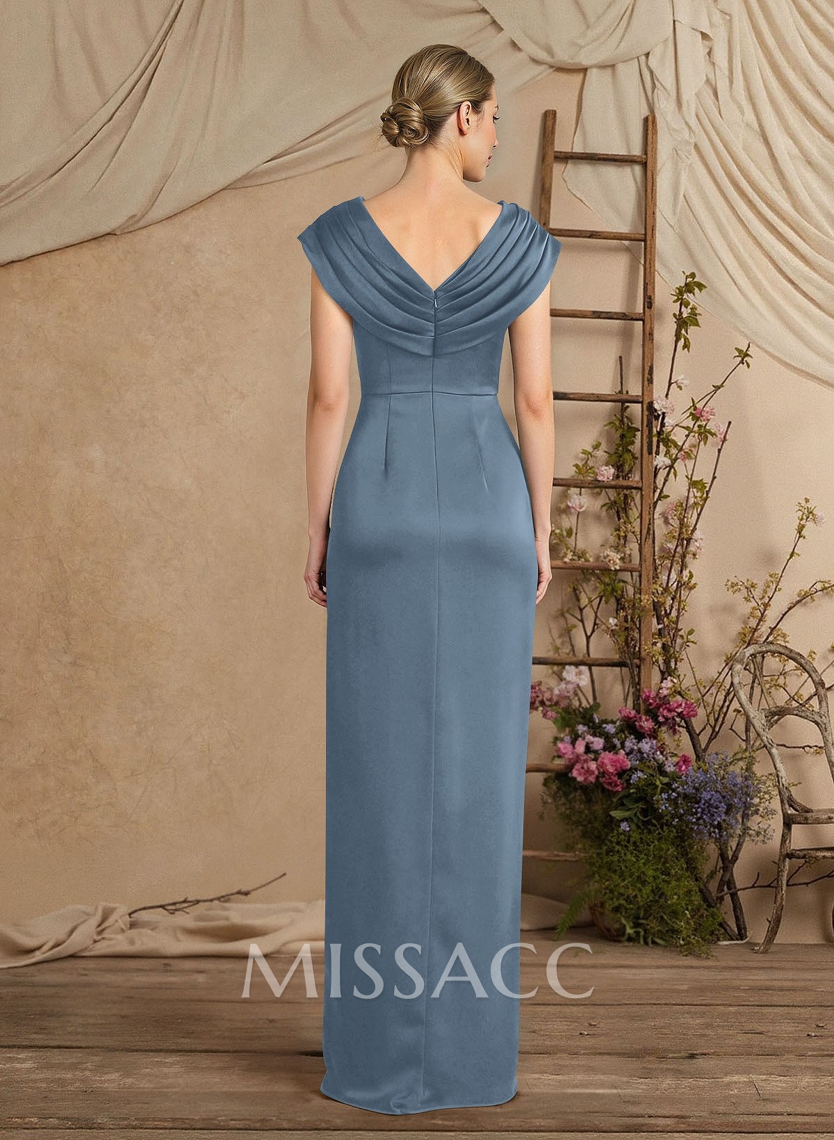V-Neck Pleated Crepe Satin Sheath/Column Mother Of The Bride Dresses