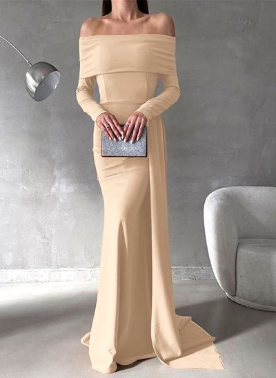 Off-The-Shoulder Long Sleeves Elastic Satin Mother Of The Bride Dresses