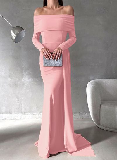 Off-The-Shoulder Long Sleeves Elastic Satin Mother Of The Bride Dresses