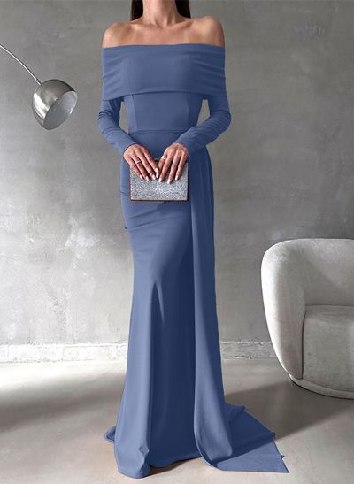 Off-The-Shoulder Long Sleeves Elastic Satin Mother Of The Bride Dresses