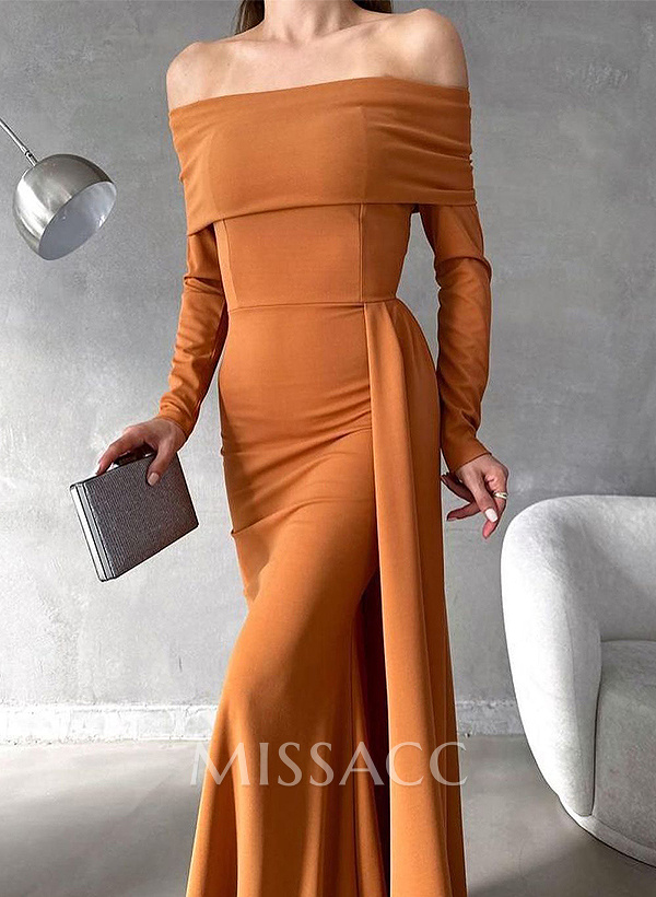 Off-The-Shoulder Long Sleeves Elastic Satin Mother Of The Bride Dresses