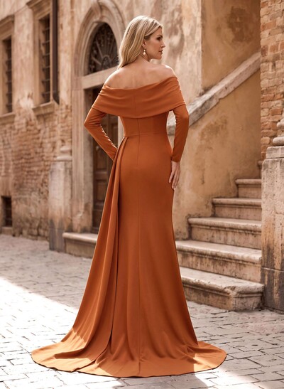 Off-The-Shoulder Long Sleeves Elastic Satin Mother Of The Bride Dresses