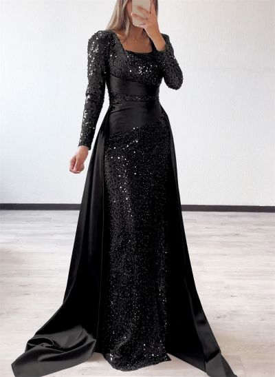 Square Neckline Long Sleeves Sequined Mother Of The Bride Dresses