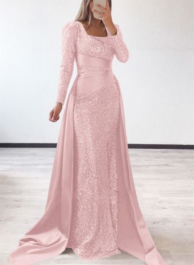 Square Neckline Long Sleeves Sequined Mother Of The Bride Dresses