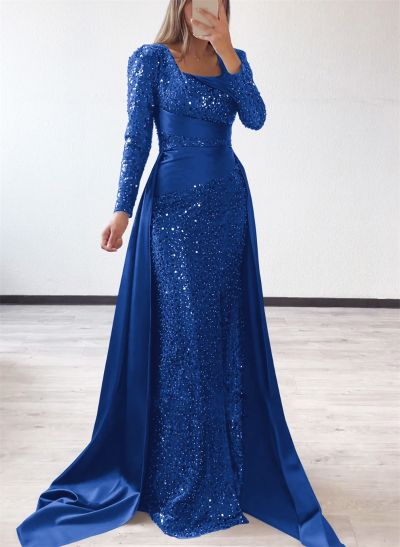 Square Neckline Long Sleeves Sequined Mother Of The Bride Dresses
