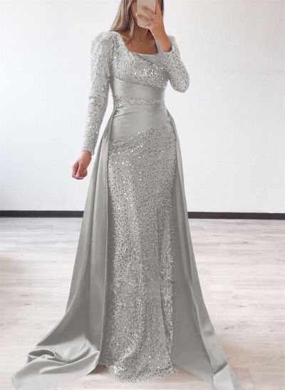 Square Neckline Long Sleeves Sequined Mother Of The Bride Dresses