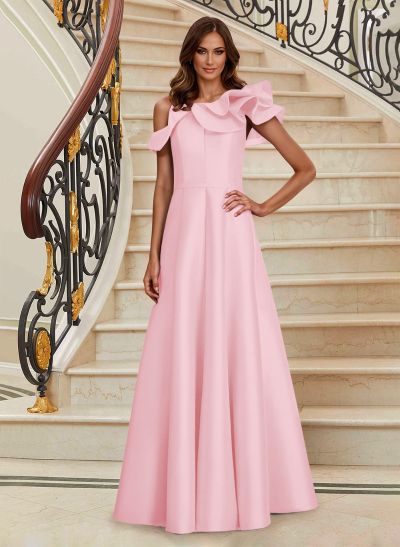 A-Line Asymmetrical Neck Satin Mother Of The Bride Dresses With Cascading Ruffles