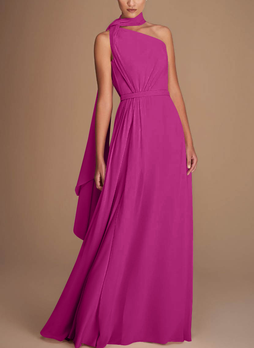 One-Shoulder-A-Linie-Chiffon-Brautmutterkleider