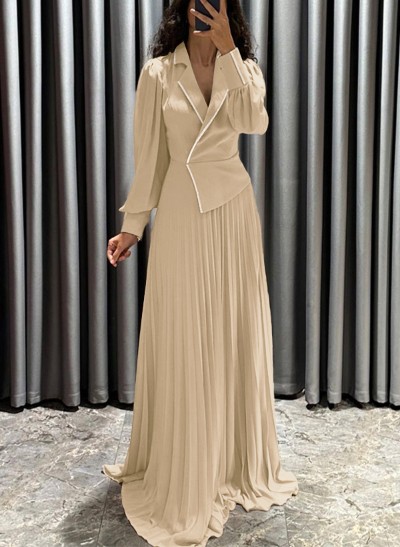 A-Line V-Neck Long Sleeves Sweep Train Chiffon Mother Of The Bride Dresses