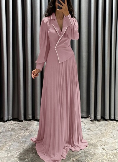 A-Line V-Neck Long Sleeves Sweep Train Chiffon Mother Of The Bride Dresses