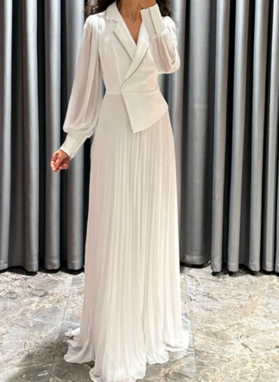 A-Line V-Neck Long Sleeves Sweep Train Chiffon Mother Of The Bride Dresses