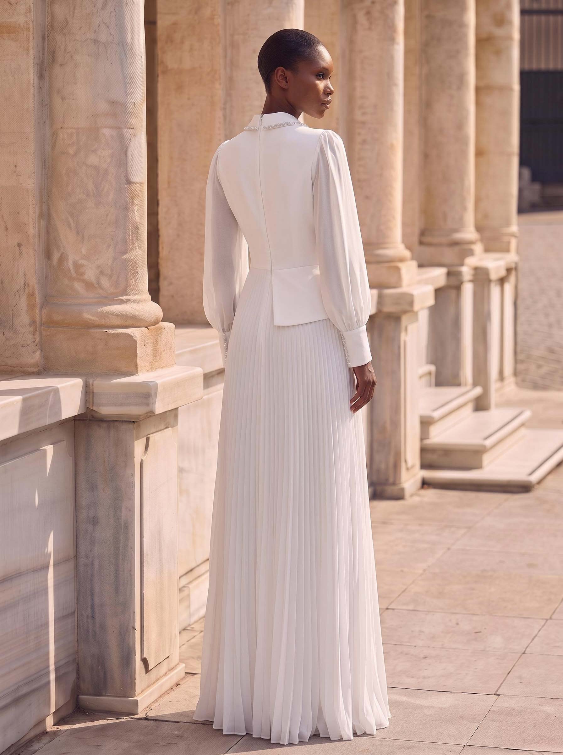 A-Line V-Neck Long Sleeves Sweep Train Chiffon Mother Of The Bride Dresses