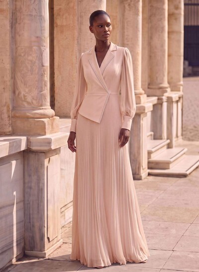 A-Line V-Neck Long Sleeves Sweep Train Chiffon Mother Of The Bride Dresses