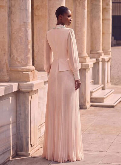 A-Line V-Neck Long Sleeves Sweep Train Chiffon Mother Of The Bride Dresses