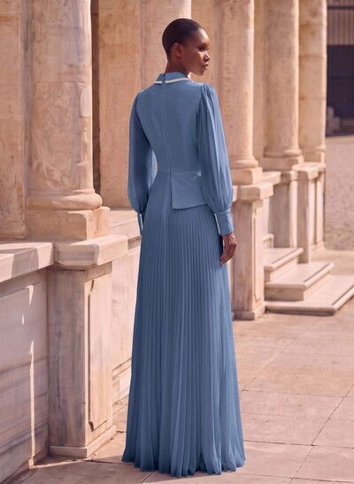 A-Line V-Neck Long Sleeve Sweep Train Chiffon Mother Of The Bride Dresses