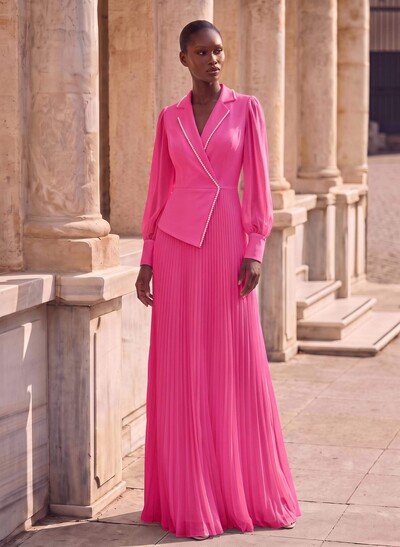 A-Line V-Neck Long Sleeves Sweep Train Chiffon Mother Of The Bride Dresses