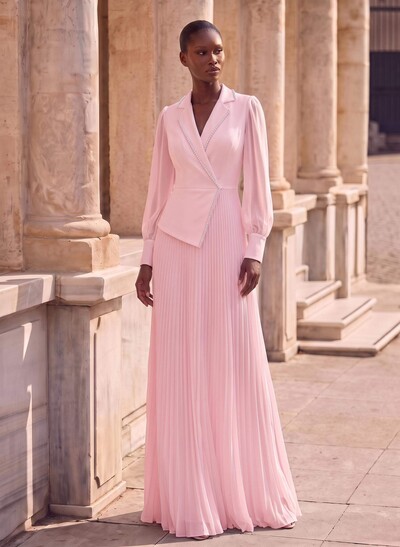 A-Line V-Neck Long Sleeves Sweep Train Chiffon Mother Of The Bride Dresses