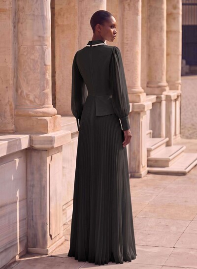 A-Line V-Neck Long Sleeve Sweep Train Chiffon Mother Of The Bride Dresses