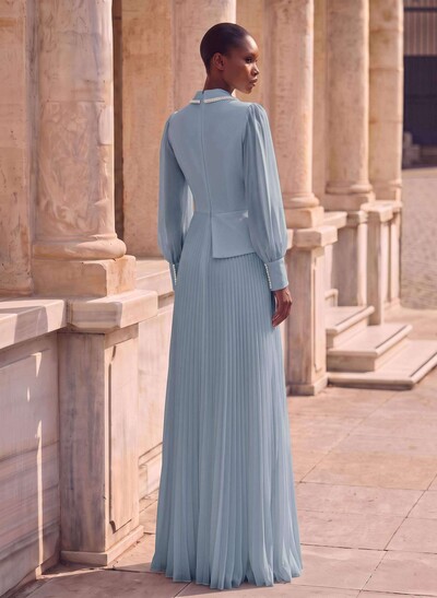 A-Line V-Neck Long Sleeves Sweep Train Chiffon Mother Of The Bride Dresses