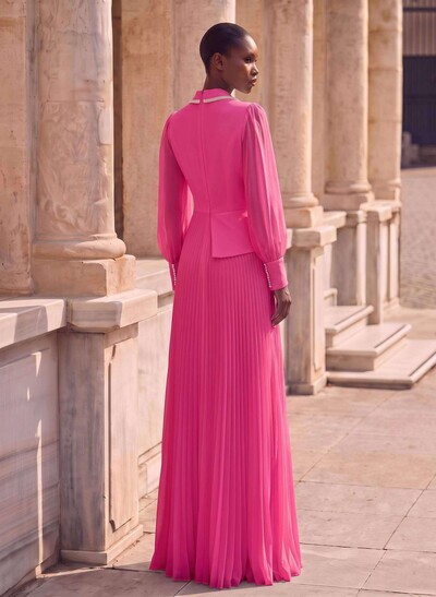 A-Line V-Neck Long Sleeves Sweep Train Chiffon Mother Of The Bride Dresses