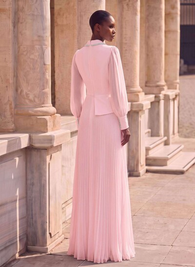 A-Line V-Neck Long Sleeves Sweep Train Chiffon Mother Of The Bride Dresses