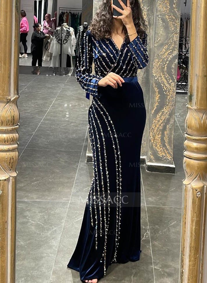 Velvet V-Neck Long Sleeves Beading Mother Of The Bride Dresses