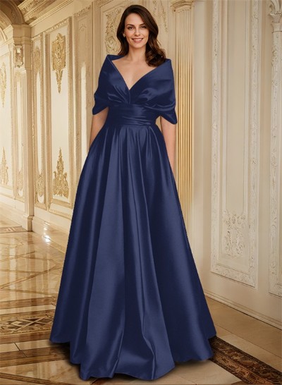 Elegant Simple Wrap Off Shoulder A-Line Satin Mother Of The Bride Dresses