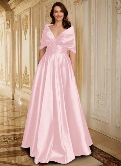 Elegant Simple Wrap Off Shoulder A-Line Satin Mother Of The Bride Dresses