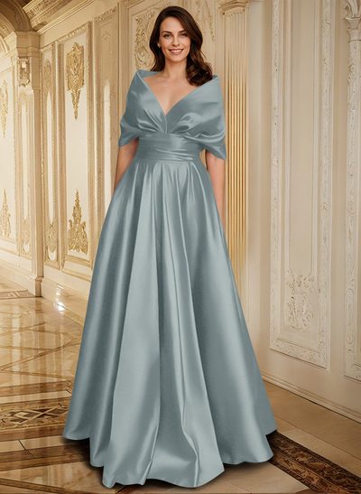 Elegant Simple Wrap Off Shoulder A-Line Satin Mother Of The Bride Dresses
