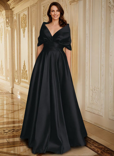 Elegant Simple Wrap Off Shoulder A-Line Satin Mother Of The Bride Dresses
