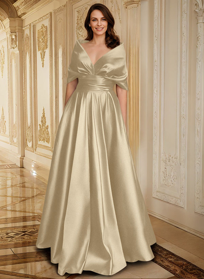 Elegant Simple Wrap Off Shoulder A-Line Satin Mother Of The Bride Dresses
