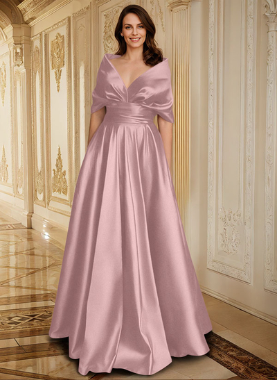 Elegant Simple Wrap Off Shoulder A-Line Satin Mother Of The Bride Dresses