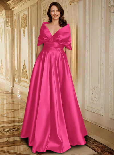 Elegant Simple Wrap Off Shoulder A-Line Satin Mother Of The Bride Dresses