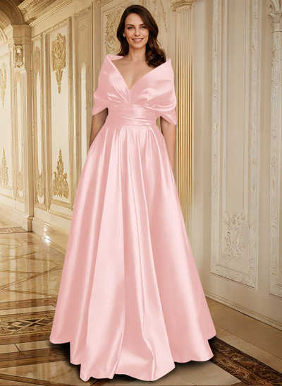 Elegant Simple Wrap Off Shoulder A-Line Satin Mother Of The Bride Dresses