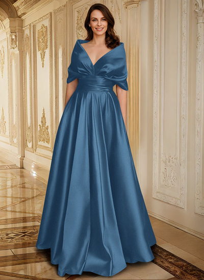Elegant Simple Wrap Off Shoulder A-Line Satin Mother Of The Bride Dresses