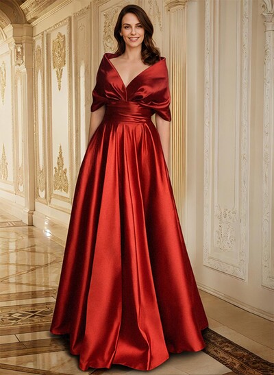 Elegant Simple Wrap Off Shoulder A-Line Satin Mother Of The Bride Dresses