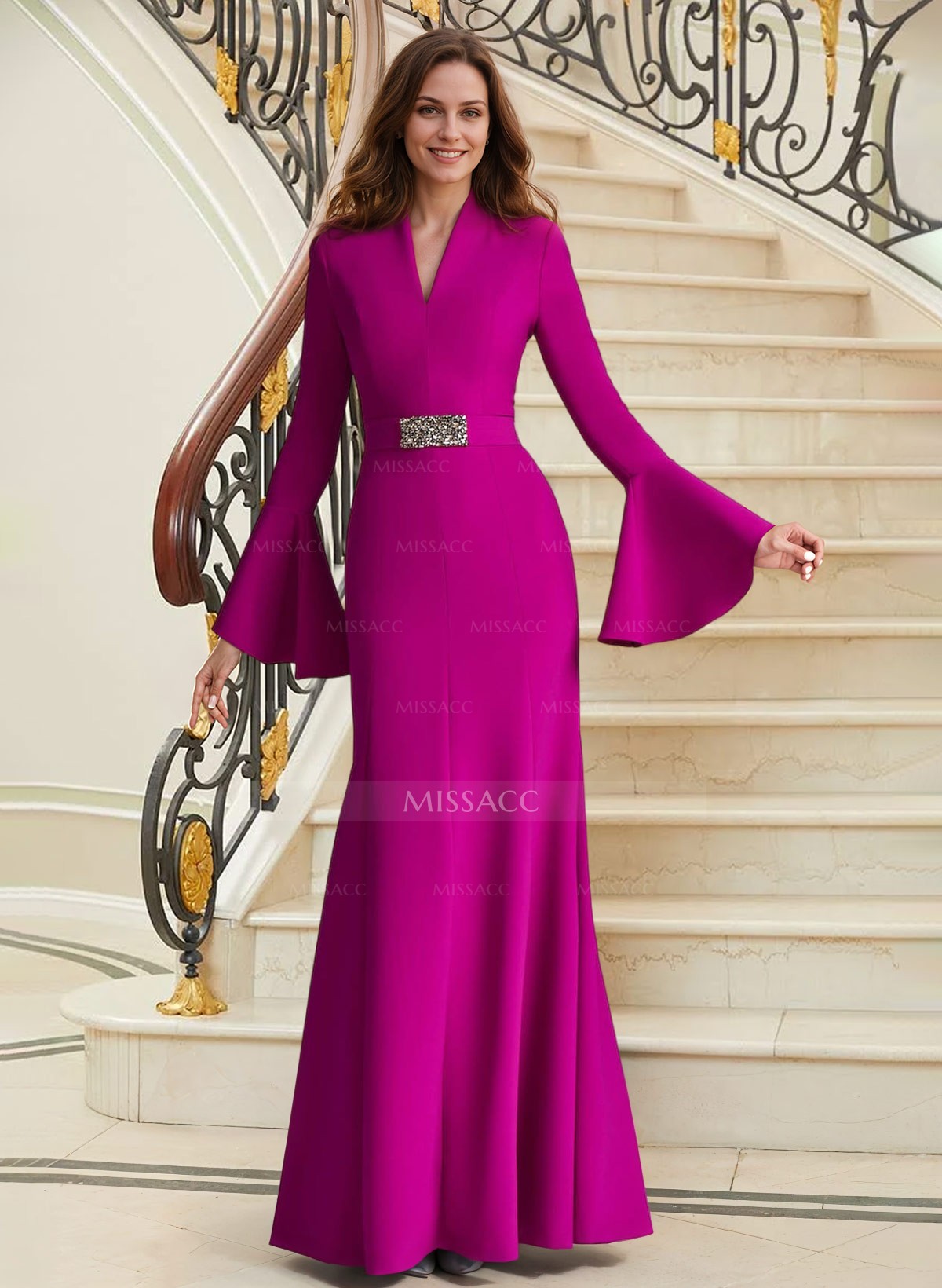 High Neck Long Sleeves Elegant Beading Mother Of The Bride Dresses