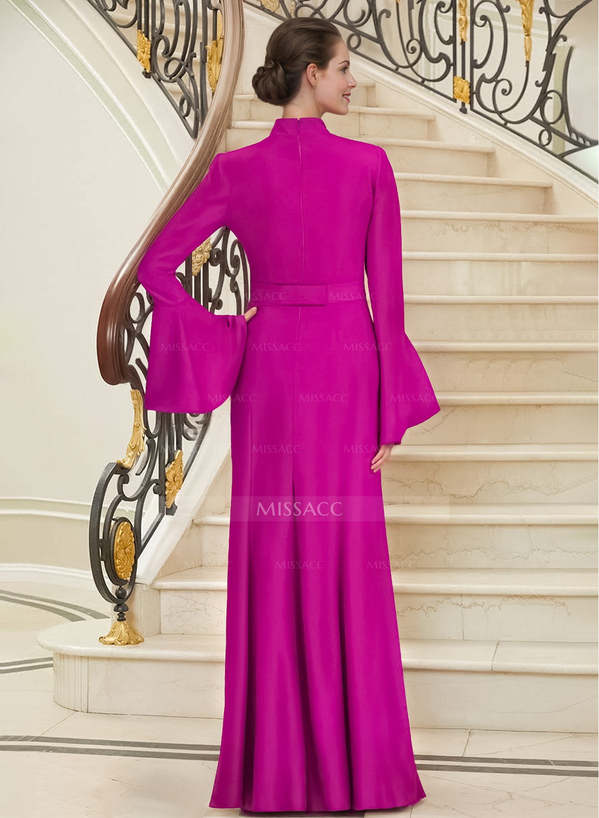 High Neck Long Sleeves Elegant Beading Mother Of The Bride Dresses