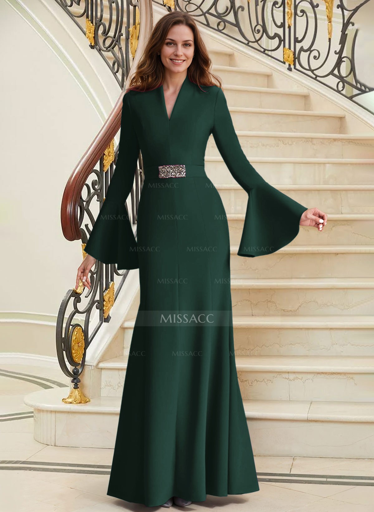 Cuello Alto Manga Larga Elegante Rebordear Vestidos Para Madre De La Novia