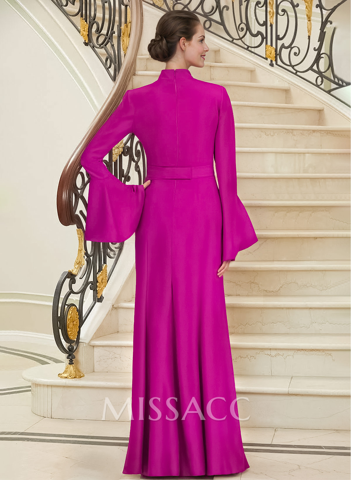 High Neck Long Sleeves Elegant Beading Mother Of The Bride Dresses