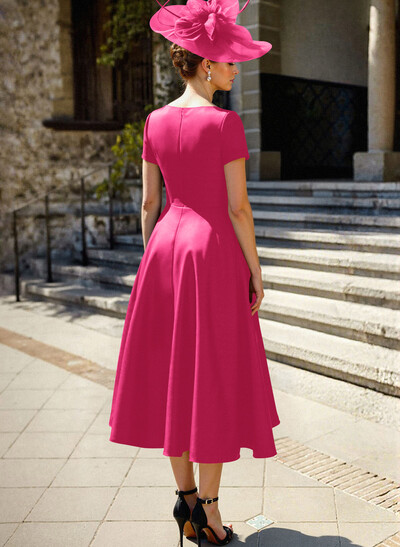 A-Line V-Neck Short Sleeves Satin Mother Of The Bride Dresses With Ruffle