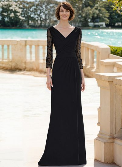 Sheath/Column V-Neck Floor-Length Sequined Mother Of The Bride Dresses