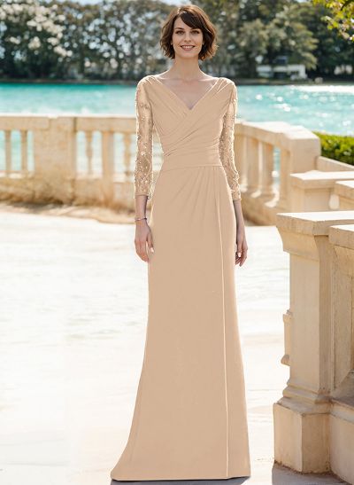 Sheath/Column V-Neck Floor-Length Sequined Mother Of The Bride Dresses