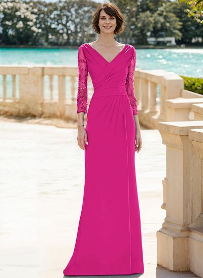 Sheath/Column V-Neck Floor-Length Sequined Mother Of The Bride Dresses