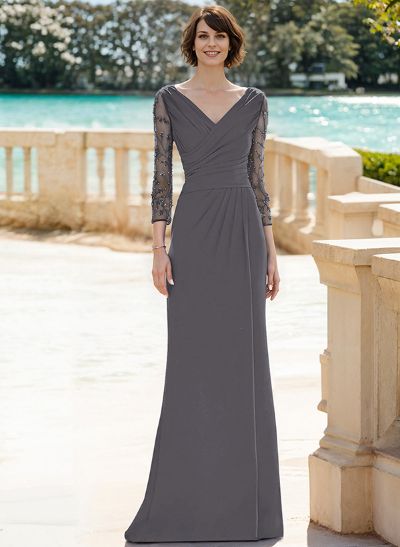 Sheath/Column V-Neck Floor-Length Sequined Mother Of The Bride Dresses