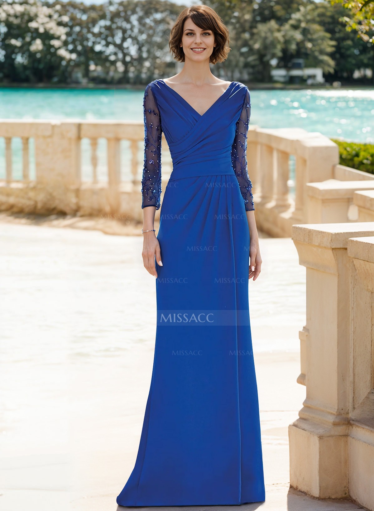 Sheath/Column V-Neck Floor-Length Sequined Mother Of The Bride Dresses