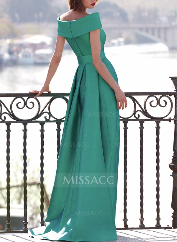 A-Line Off-The-Shoulder Satin Mother Of The Bride Dresses With Cascading Ruffles